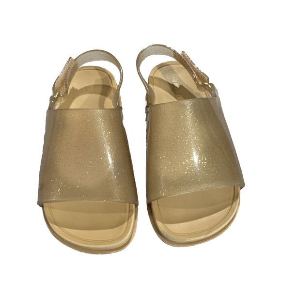 Mini Melissa Beach Slide Sandals Toddlers Girls 10 Tan Gold Glitter Slingback - Picture 1 of 9